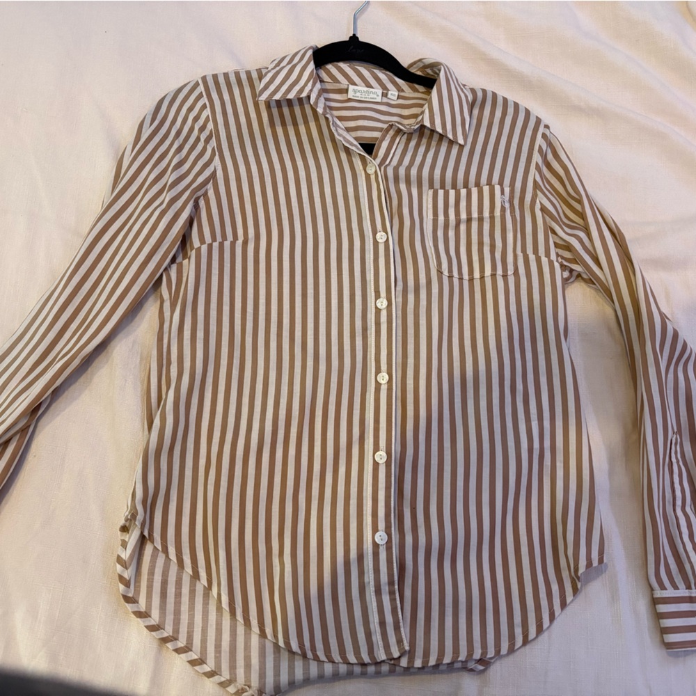 Spartina 449 Women's Brown and White Striped Button Down Shirt